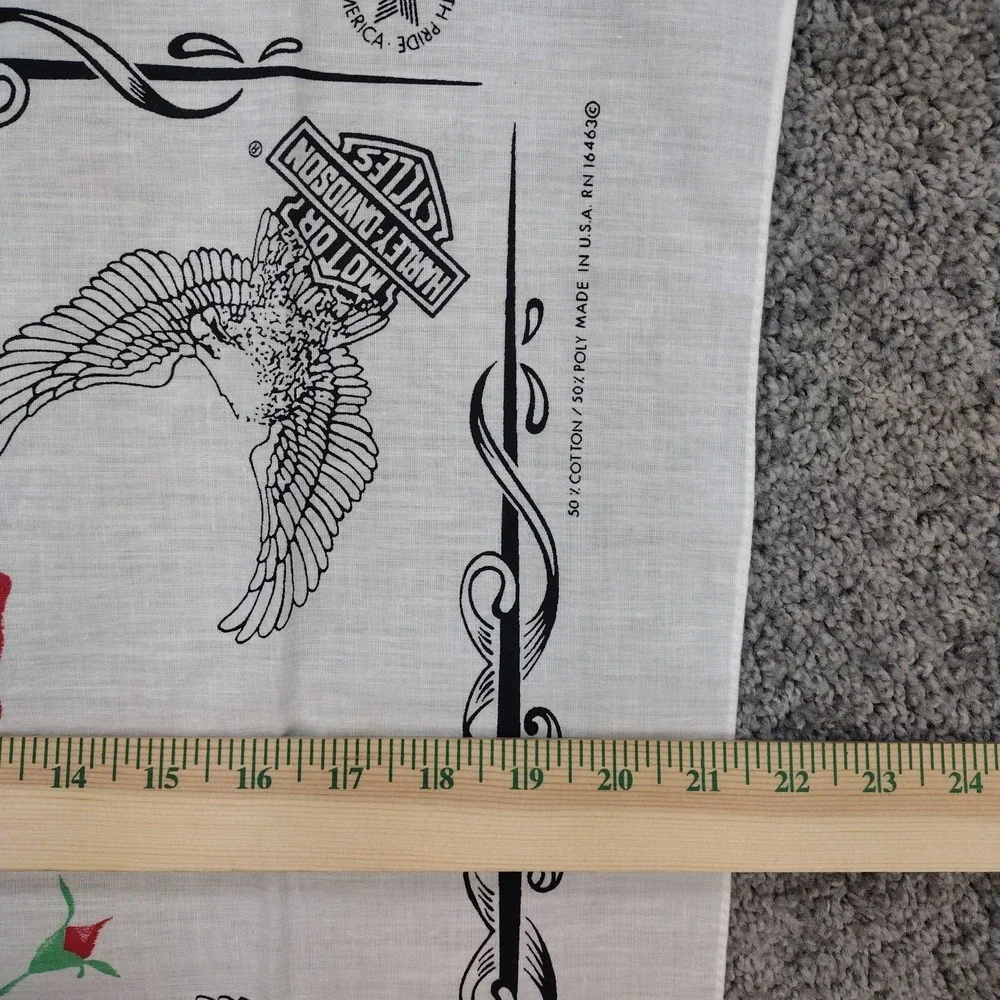 Vintage 80s Harley Davidson Bandana Rose Upwing Eagle Bar Shield USA Made White